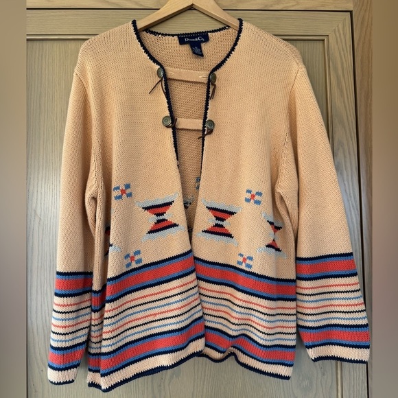 Denim & Co Extended Size Southwestern Cotton Blend Sweater / 2X - Picture 1 of 10